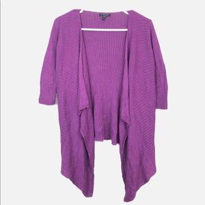 Eileen Fisher Open Front Cardigan Sweater Ribbed 3/4 Sleeve Silk Linen PP